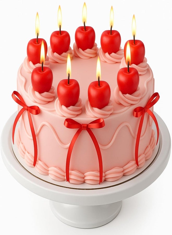 Conelist 15 Pcs Cherry Birthday Decorations Cherry Candles and Bow Cake Toppers Cute Fruit Shaped Candles Mini Party Favors Decorative for Birthday Bridal Wedding Party Supplies Table(Red, Burgundy) - Image 1